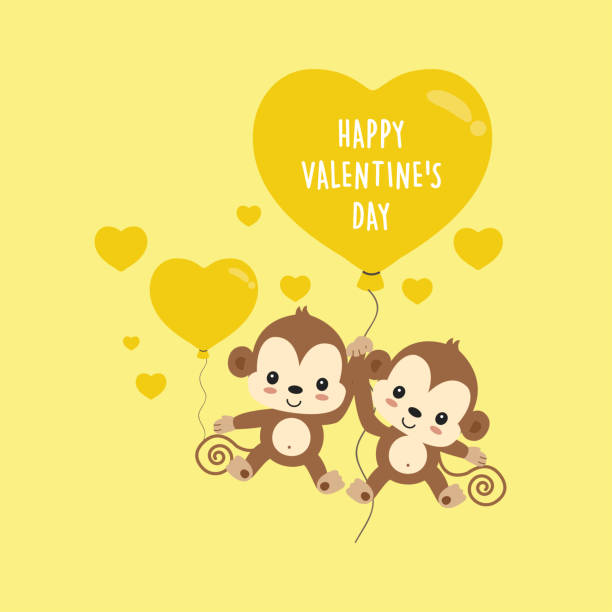 Happy Valentines Day Card Cute Monkey Cartoon With Heart Balloon Stock  Illustration - Download Image Now - iStock