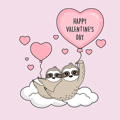 Happy Valentines Day Card Cute Sloth Cartoon With Heart Balloon Stock  Illustration - Download Image Now - iStock