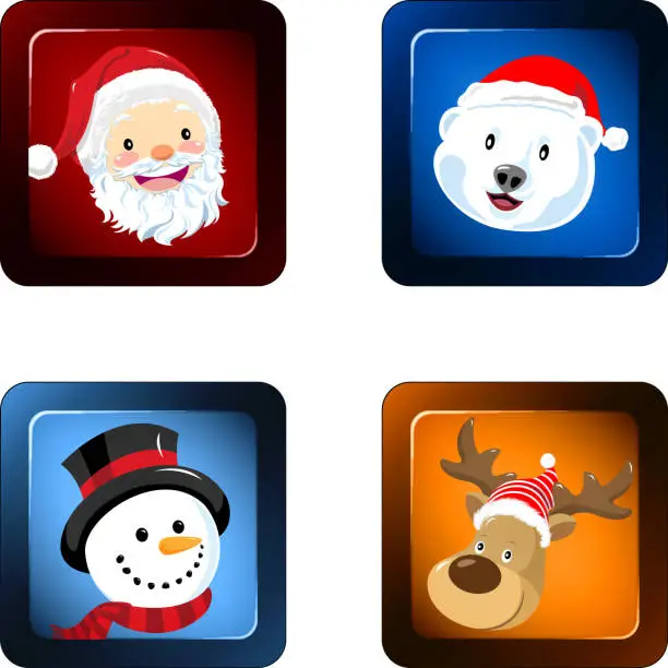 Vector illustration of Famous Christmas Character Press Buttons