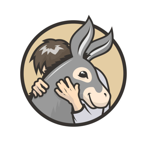 объятия осла. человек обнимает милого осла - ass mule animal bizarre stock illustrations