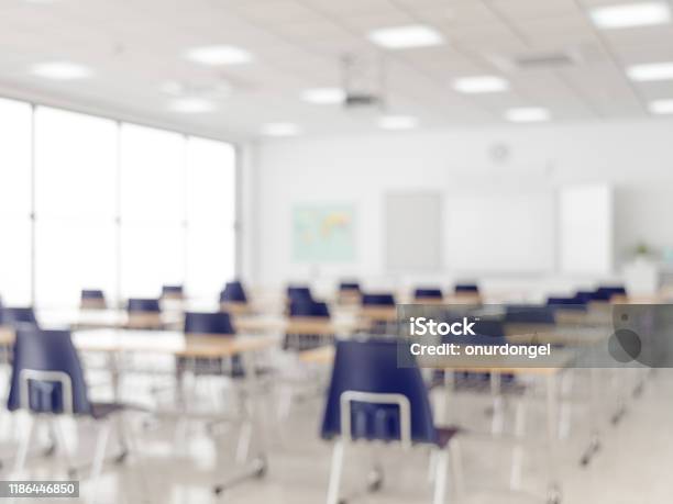 Defocused Empty Classroom Stock Photo - Download Image Now - Classroom, Education, Backgrounds