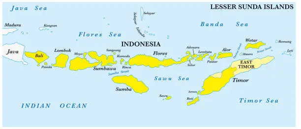 Vector illustration of Map of the Lesser Sunda Islands in the Malay Archipelago