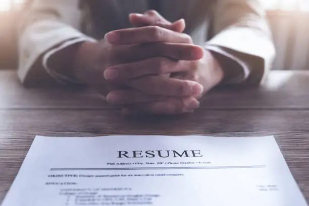 Photo of hr audit resume applicant paper and interview to applicant for selection human resource to company.