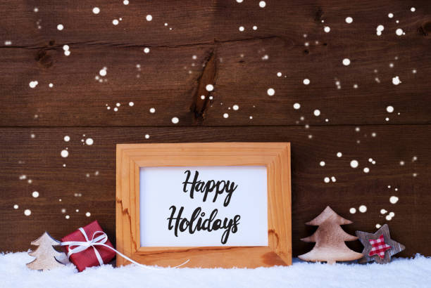 istock Frame, Gift, Tree, Snowflakes, Calligraphy Happy Holidays 1186453720