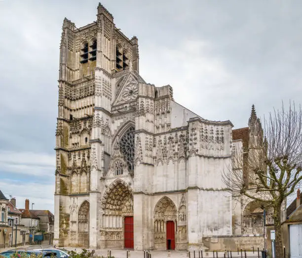 Auxerre Cathedral is a Roman Catholic church located in Auxerre, Burgundy, France. The cathedral is dedicated to Saint Stephen. View from facade