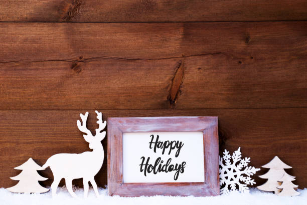 istock Vintage Frame, Deer, Tree, Snow, Calligraphy Happy Holidays 1186455565