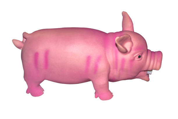 Toy red grunting pig isolated on white background