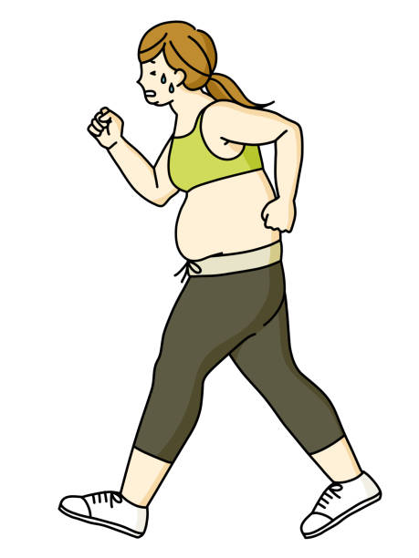 illustrations, cliparts, dessins animés et icônes de femme obèse marchant- stoop - femme sport essoufflée