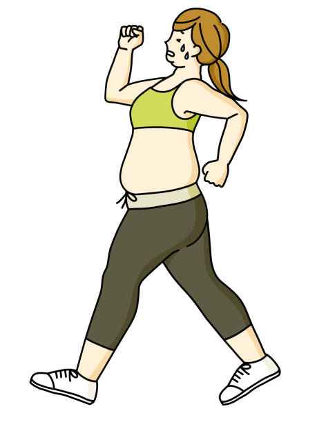 illustrations, cliparts, dessins animés et icônes de femme obèse marchant-sway de retour - femme sport essoufflée