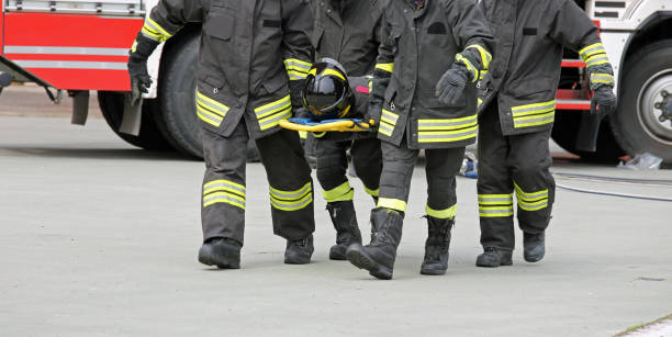 istock firemen stretcher bearer after the road crash 1186465019