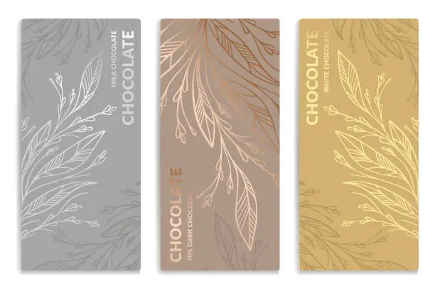 Vector illustration of Silver and gold vintage set of chocolate bar packaging design. Vector luxury template with ornament elements. Can be used for background and wallpaper. Great for food and drink package types.