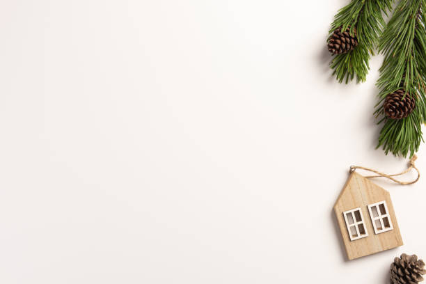 istock Minimal Christmas concept. Spruce branches with cones, on a white background. Flat lay, top view, copy space. 1186469294