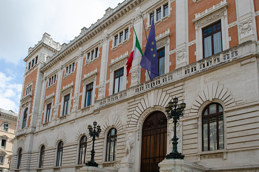Italian Parliament with Italian and Euro Flag Rome