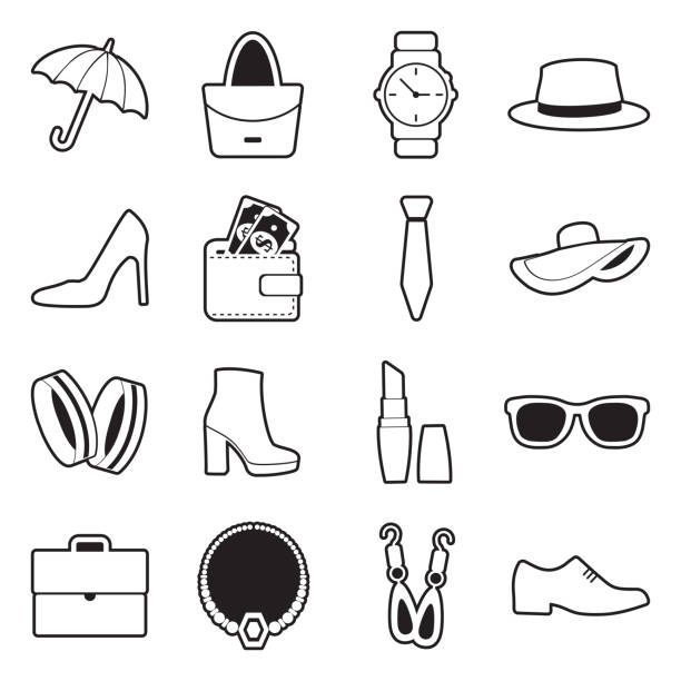 Personal Accessories Icons. Line With Fill Design. Vector Illustration. Lady, Gentleman, Style, Fashion ear piercing clip art stock illustrations