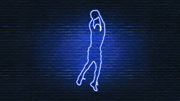 Neon sport sign on a dark brick wall