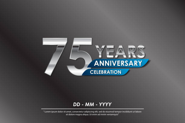 75th years anniversary celebration emblem. anniversary elegance silver logo isolated with blue ribbon, vector illustration template design for celebration greeting card and invitation card 75th years anniversary celebration emblem. anniversary elegance silver logo isolated with blue ribbon, vector illustration template design for celebration greeting card and invitation card 75th anniversary stock illustrations