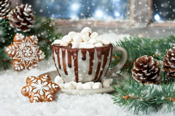 istock Christmas gingerbread cookies  with hot chocolate and marshmallow 1186477766
