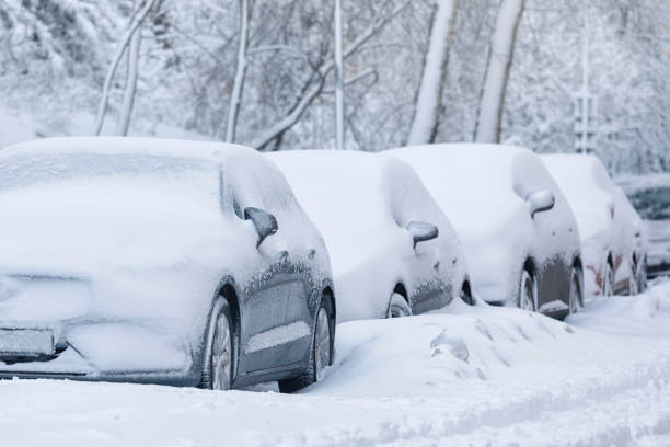 Parked cars after a snowfall