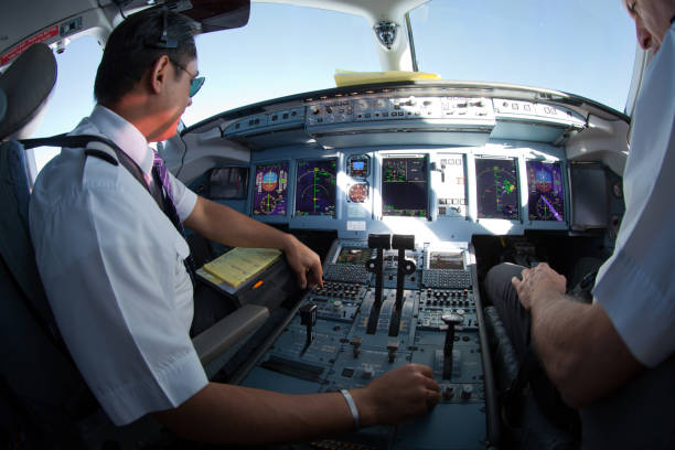 istock Cockpit of jet aircraft in flight 1186480849