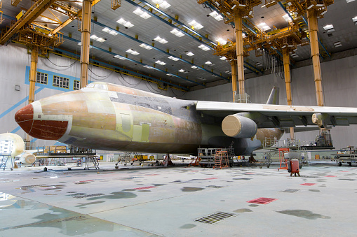 Cargo aircraft during the heavy maintenance and painting