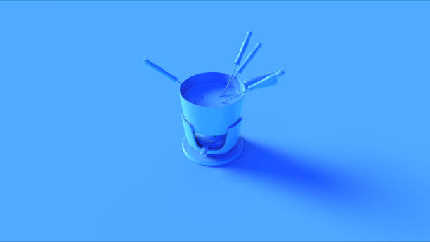 Blue Fondue Set Pot 3d illustration 3d render