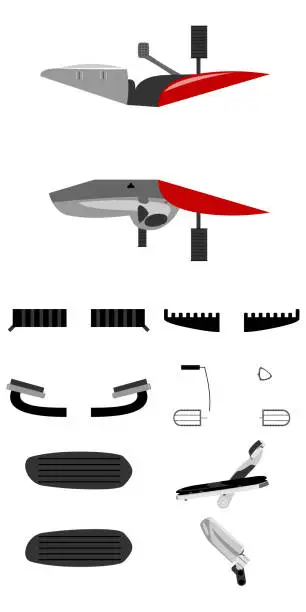 Vector illustration of Motorcycle foot pegs front, rear, side and top view isolated vector illustration