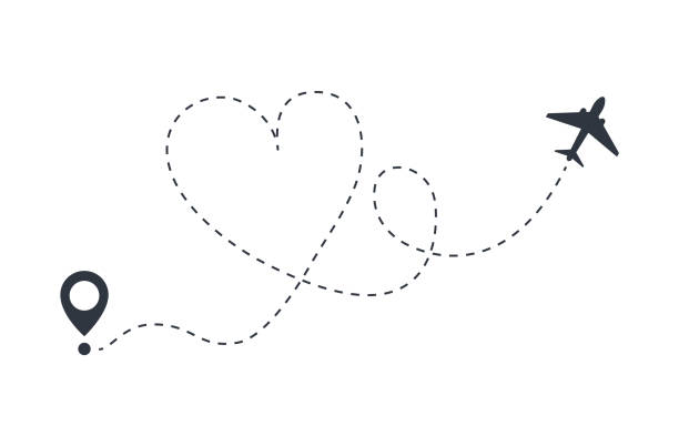 istock Love plane route from departure to arrival. Love trip, romantic travel. Flight schedule. 1186489837