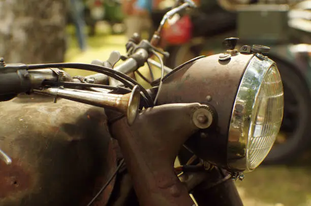 Frontlight of a vintage classic motorcycle