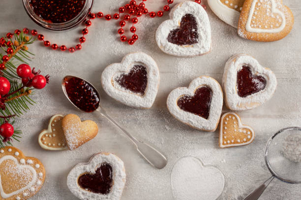 istock Homemade heart shaped  cookies with raspberry jam 1186504937