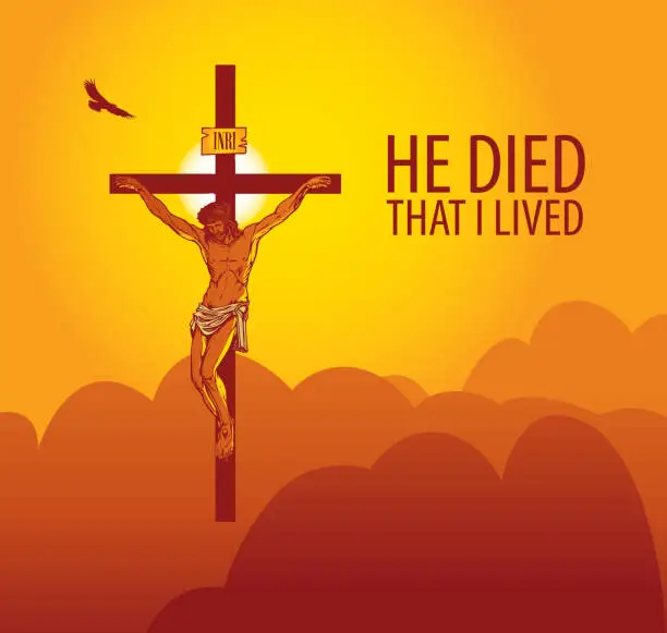 Vector illustration of banner with Jesus Christ crucified on the cross