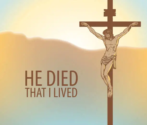 Vector illustration of banner with Jesus Christ crucified on the cross