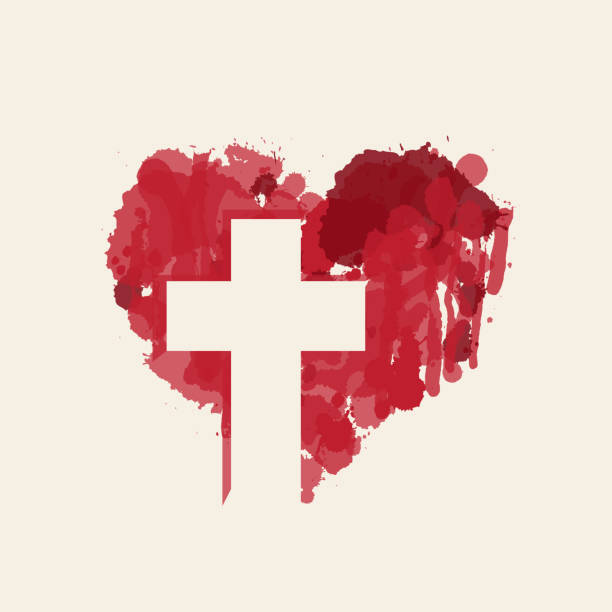 ilustrações de stock, clip art, desenhos animados e ícones de christian cross in the abstract red heart inside - god