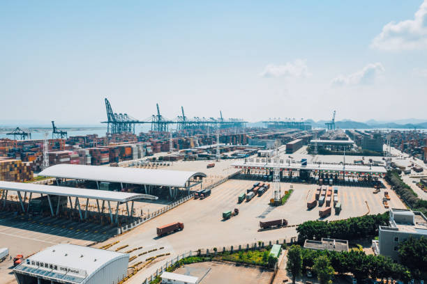 Yantian port Shenzhen China\nDrone view, Container ships, China import export, business logistic