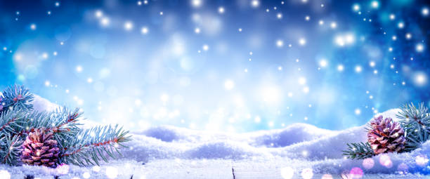 istock Frosty Pinecones On Snowy Wooden Table With Wintry Blizzard Background 1186513498