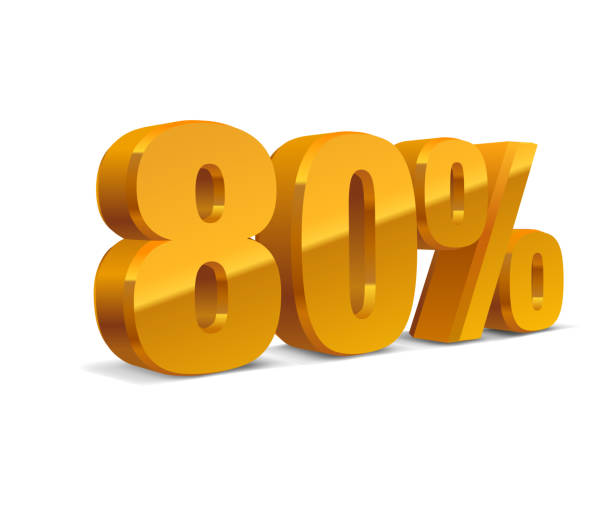istock 80 percent off, sale background, golden-yellow metal object 3D. Eps10 Vector. 1186513944
