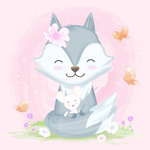Cute Wolf Hugging With Mouse Hand Drawn Animal Illustration Watercolor On Purple Stock Illustration - Download Image Now - iStock Cute Wolf Hugging With Mouse Hand Drawn Animal Illustration Watercolor On Purple Stock Illustration - Download Image Now - iStock