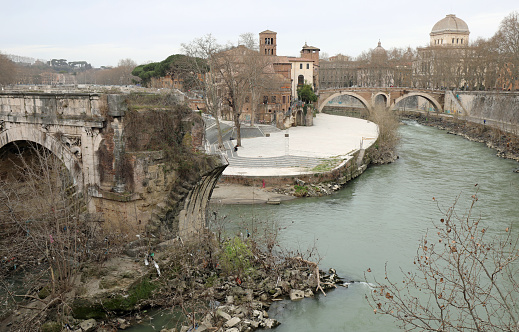 Tiber Island in Rome and the old broken bridge