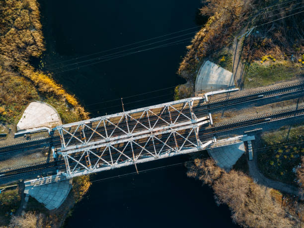 istock Top view from drone of railway bridge over Usmanka river 1186524874
