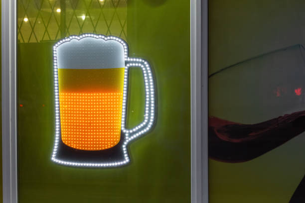 sign beer mug animation. pub advertisement. color led lights illuminated