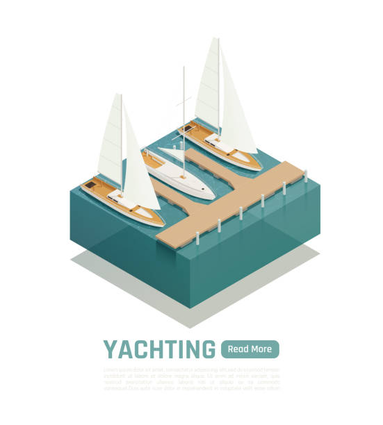 illustrazioni stock, clip art, cartoni animati e icone di tendenza di composizione isometrica yachting - isometric nautical vessel yacht sailboat