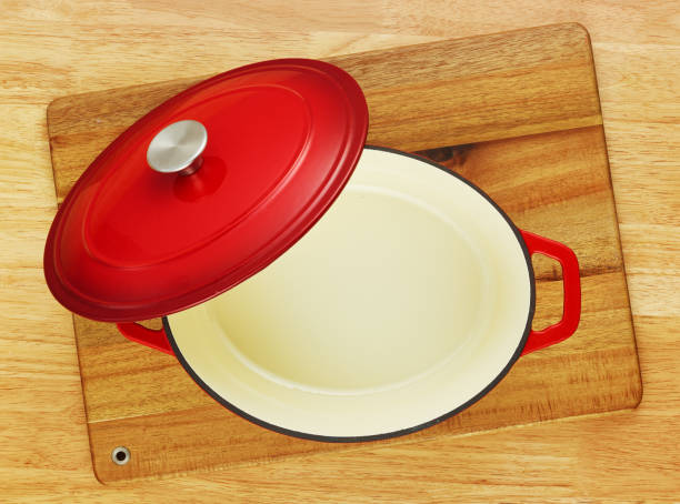 istock Empty cast iron frying pan on wooden table, top view 1186532050