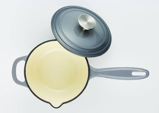 istock empty cast iron frying pan on white background, top view, copy space 1186532343
