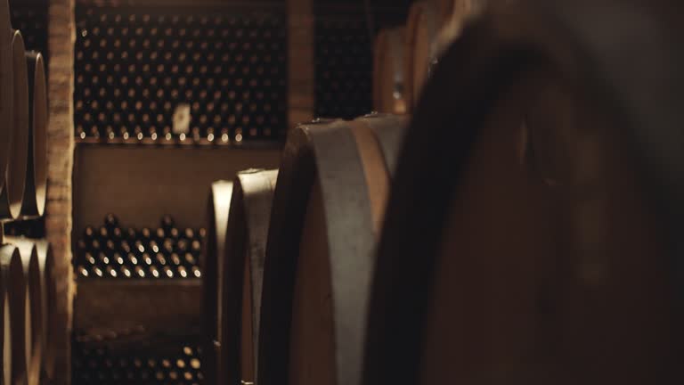 Barrels in wine cellar