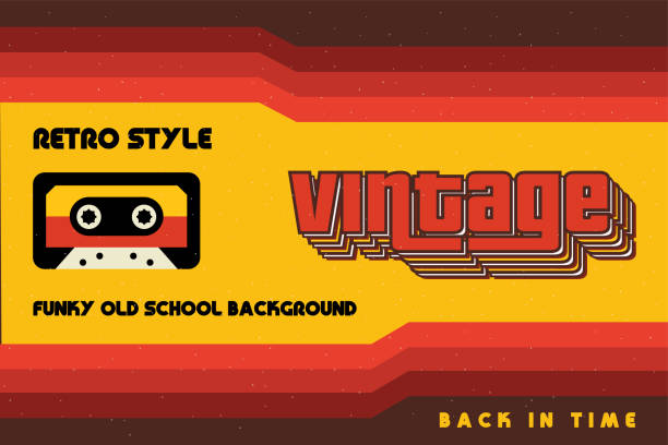 ilustrações, clipart, desenhos animados e ícones de funky vintage banner com linhas retro e uma fita - funky background