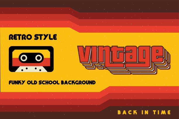 Funky Vintage Banner with Retro Lines and a Cassette Tape Funky Vintage Banner with Retro Lines and a Cassette Tape yellow tape audio stock illustrations