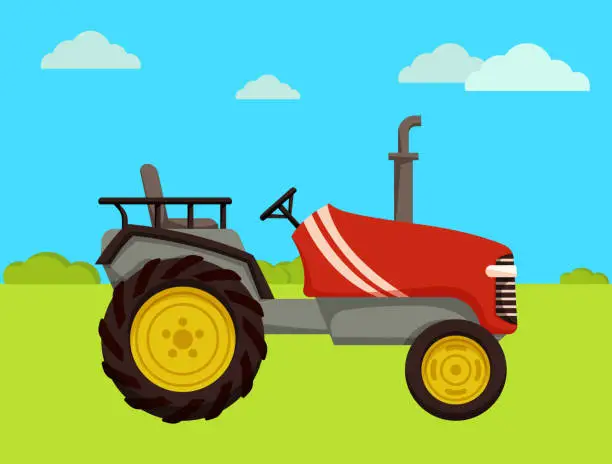 Vector illustration of Tractor Machine on Farm Field Vector Illustration