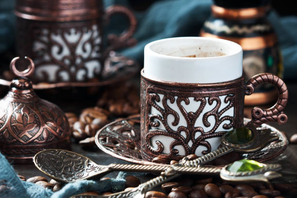 istock Delicious Turkish coffee in traditional mugs 1186541354