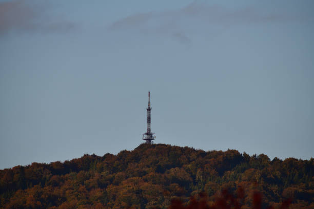 istock Radio and television transmitter rises above the woods 1186542080
