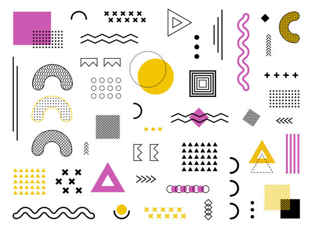 geometric design geometric background with abstract element shapes. Graphic funky texture for holiday poster, card social media. Abstract pattern with circle, halftone dots. Geometry banner. vector geometric design geometric background with abstract element shapes. Graphic funky texture for holiday poster, card social media. Abstract pattern with circle, halftone dots. Geometry flat banner. vector constructivism stock illustrations