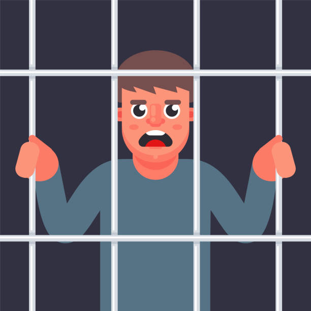 Male Criminal Behind Bars Stock Illustration - Download Image Now - Prison  Bars, Hand, Adult - iStock